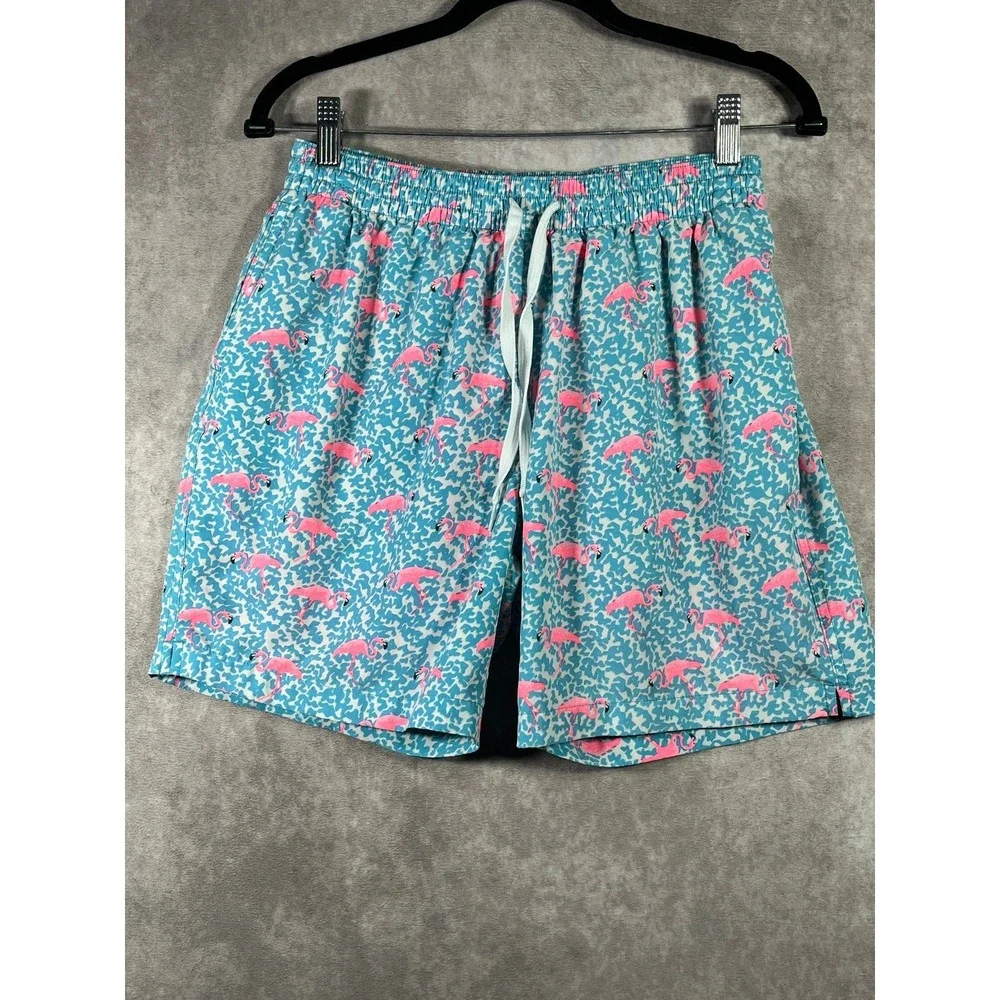 Chubbies The Domingos Are For Flamingos Swim Trunks Mens Medium Blue Beach